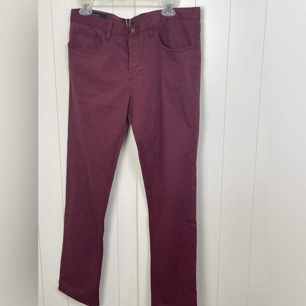 Gucci Men’s Bordeaux Burgundy Straight Jeans Authentic Designer Denim